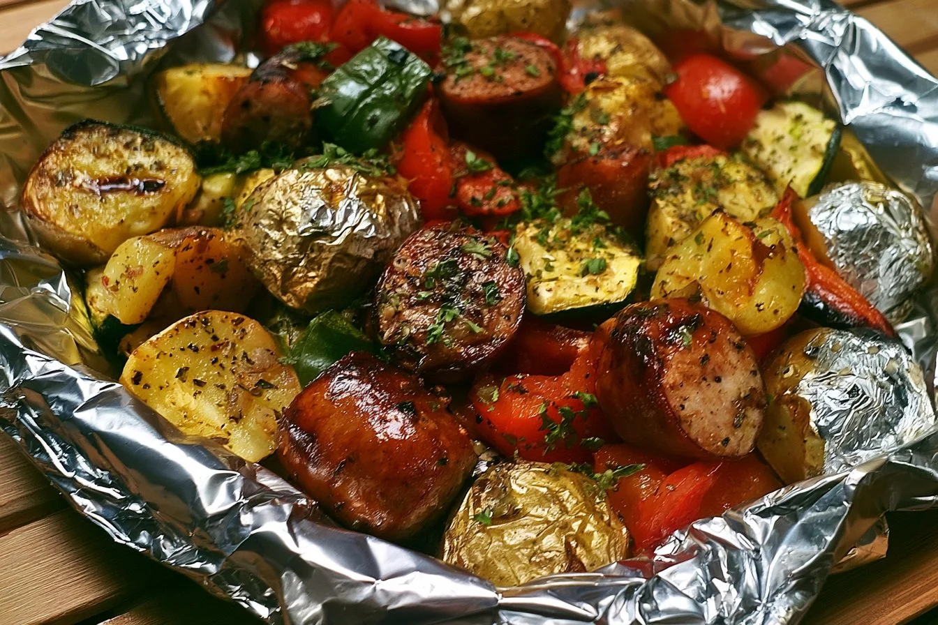 Grilled Sausage, Vegetable & Potato Foil Packets