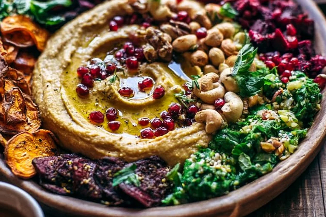 Hummus Board with Roasted Root Veggie Chips
