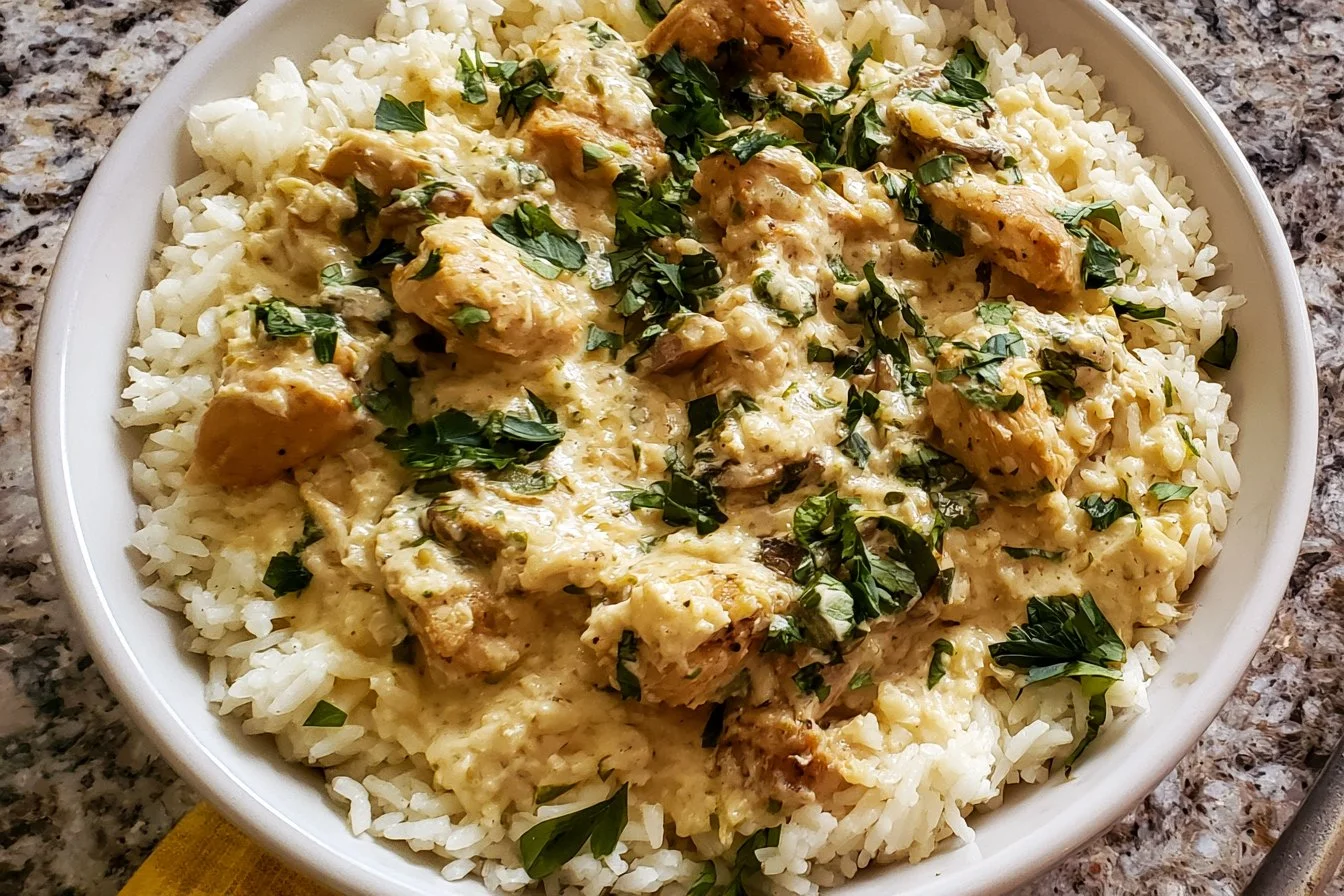 Creamy Garlic Chicken Over Rice Recipe
