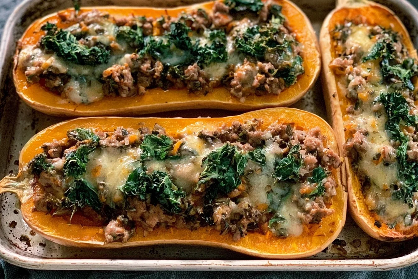 Kale Beef Stuffed Butternut Squash
